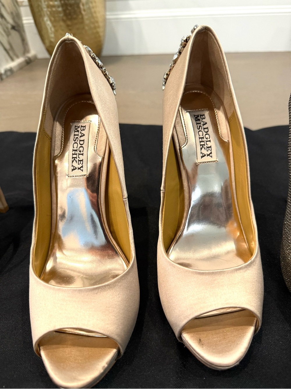 Badgley Mischka Rhinestone Heel Peep Toe Pumps - Sz. 7.5